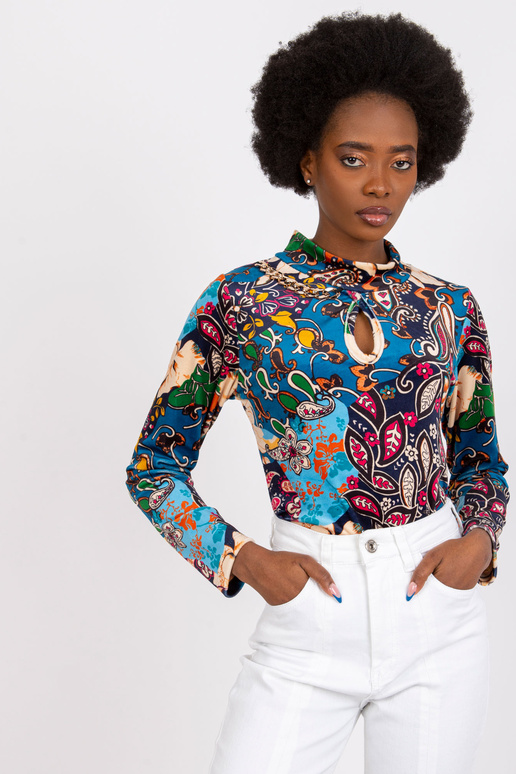 Tmavě modrá vzorovaná halenka s... Tmavě modrá vzorovaná halenka s...