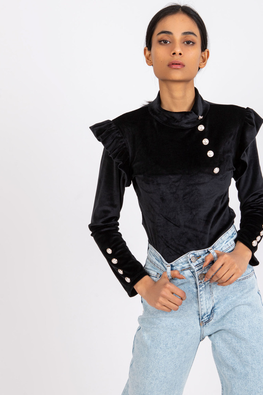 Černá velurová halenka s volánky Capri Černá velurová halenka s volánky Capri