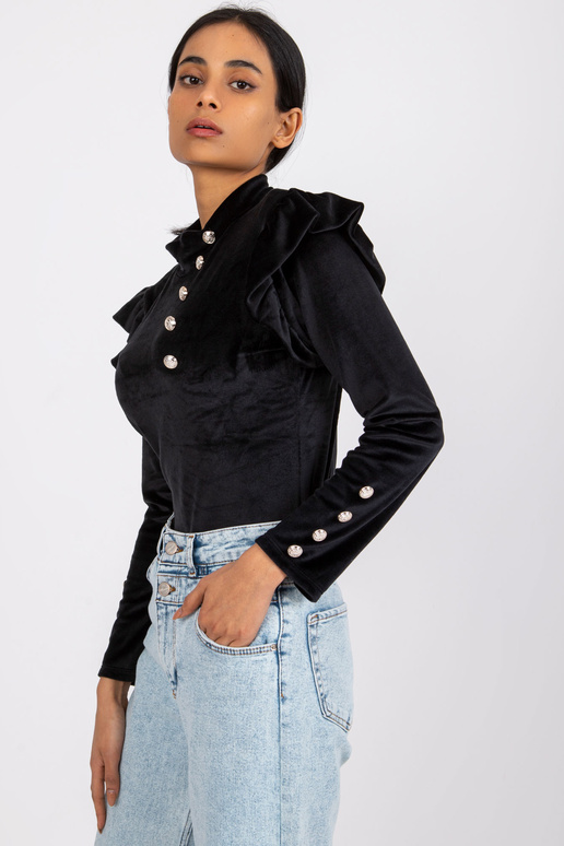 Černá velurová halenka s volánky Capri Černá velurová halenka s volánky Capri