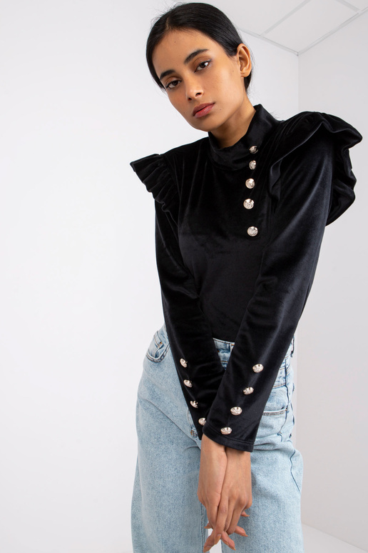 Černá velurová halenka s volánky Capri Černá velurová halenka s volánky Capri