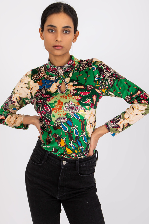 Zelená vzorovaná halenka s velurem...