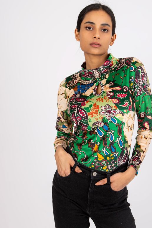 Zelená vzorovaná halenka s velurem...