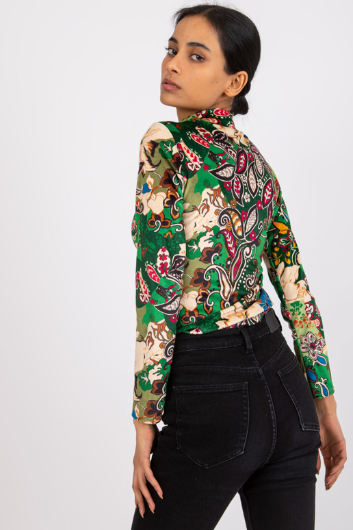 Zelená vzorovaná halenka s velurem...