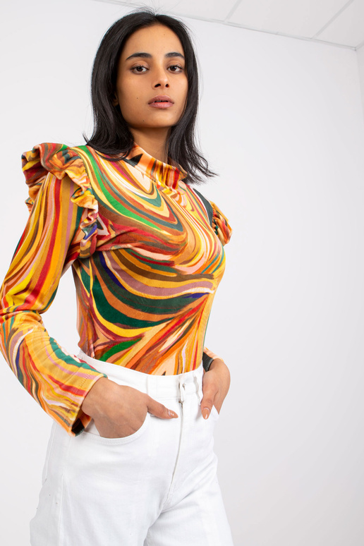 Žlutá velurová halenka s volánky Lina