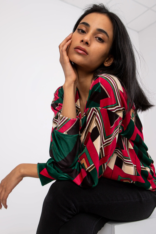 Zelená a růžová velurová halenka s...