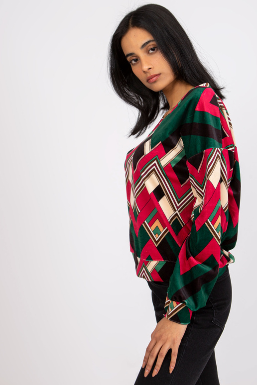 Zelená a růžová velurová halenka s...