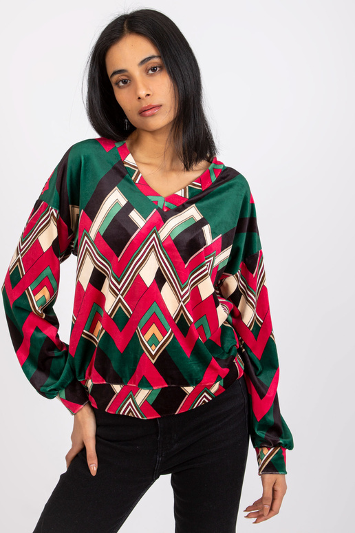 Zelená a růžová velurová halenka s...