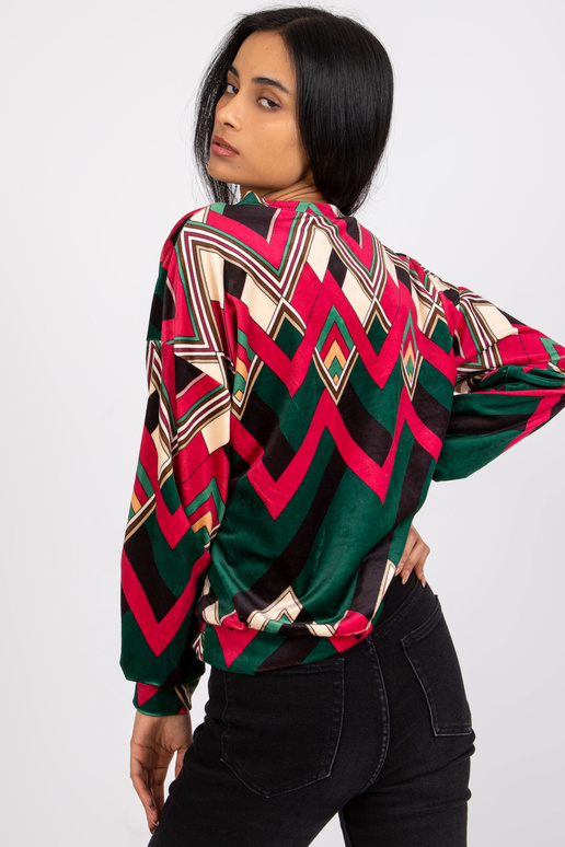 Zelená a růžová velurová halenka s...