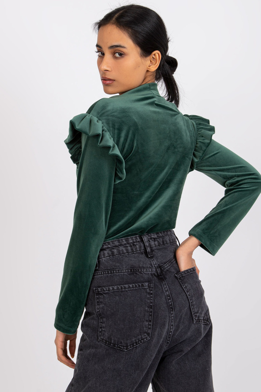Zelená velurová halenka s volánky...