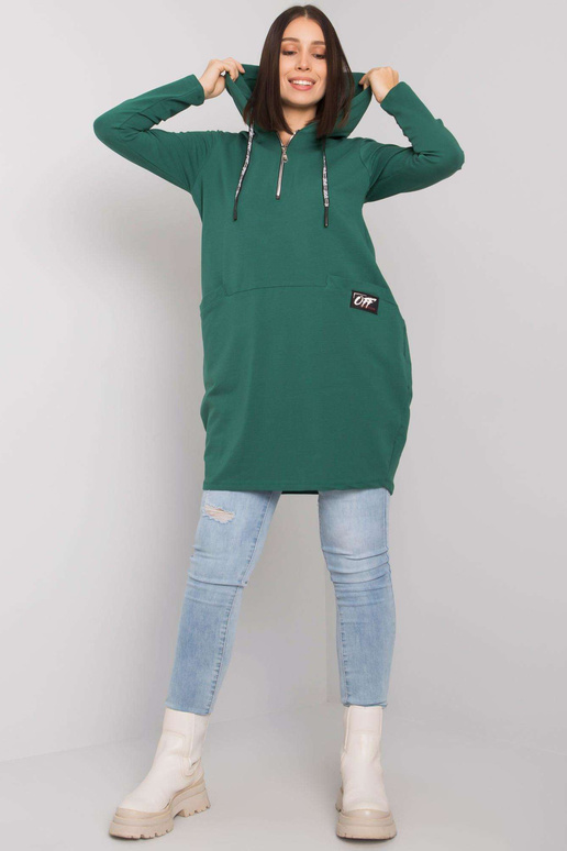 Tmavě zelená bavlněná tunika s kapucí...