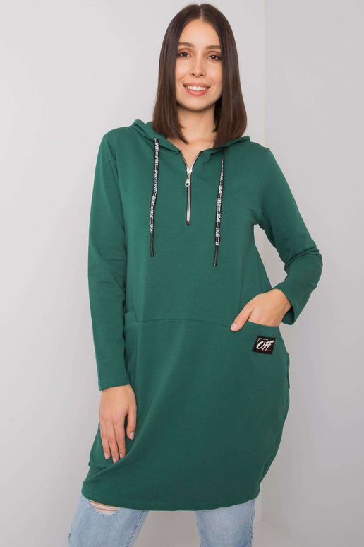 Tmavě zelená bavlněná tunika s kapucí...