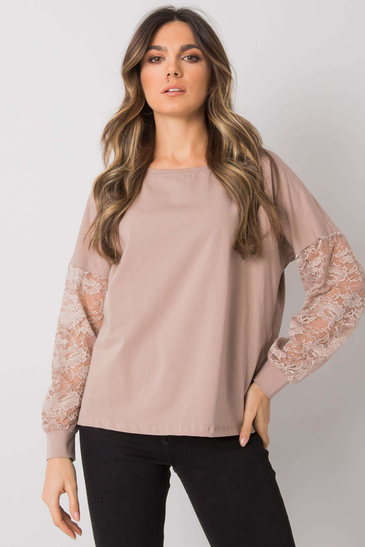 Tmavě béžová halenka s krajkou...