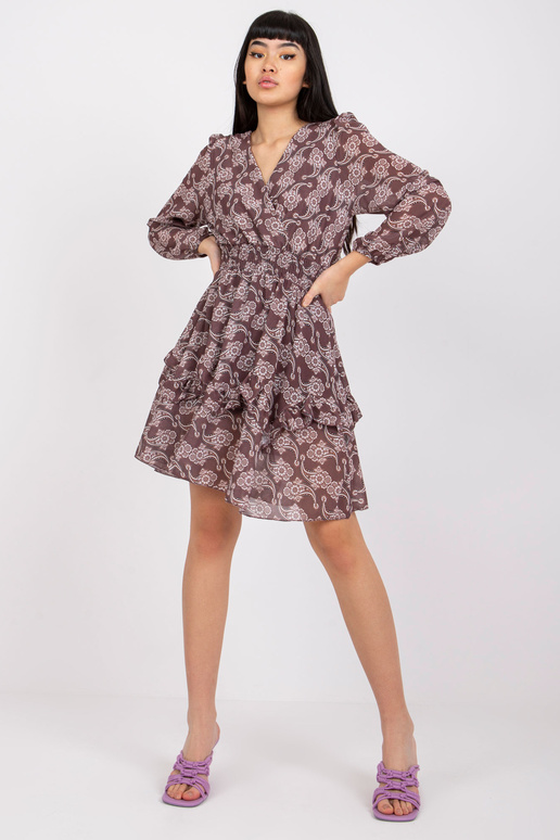 Hnědé vzorované volánové šaty Kim OCH...