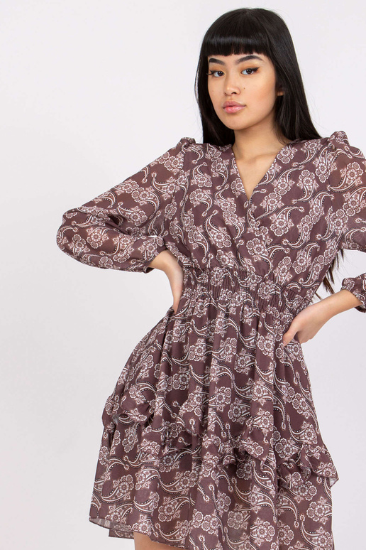 Hnědé vzorované volánové šaty Kim OCH...