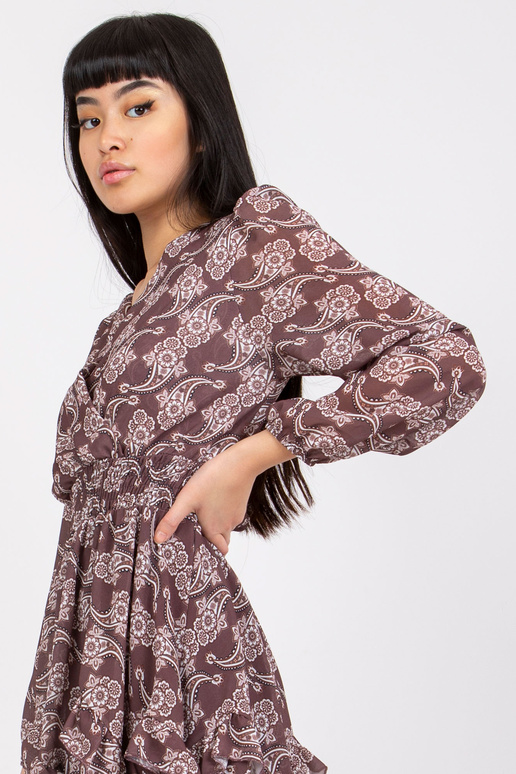 Hnědé vzorované volánové šaty Kim OCH...