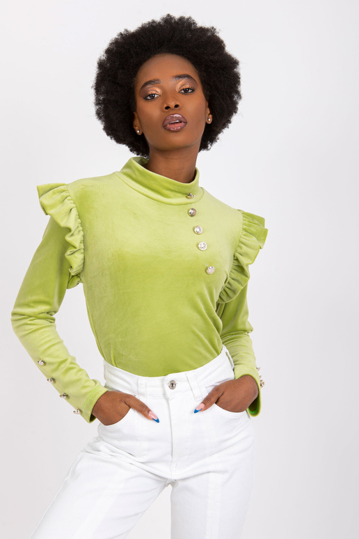 Limetková velurová halenka s volánky...