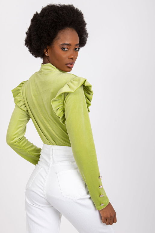 Limetková velurová halenka s volánky...