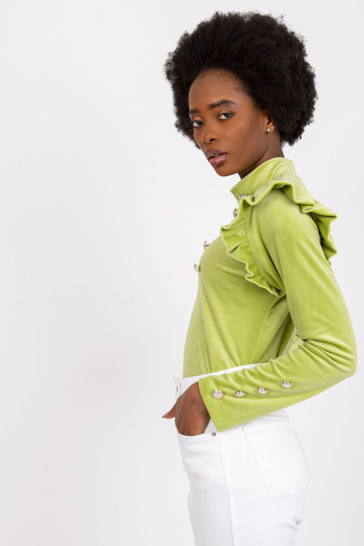 Limetková velurová halenka s volánky...