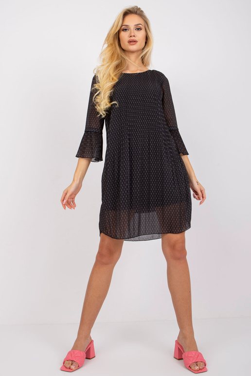 Černé plisované šaty s potisky Tavua