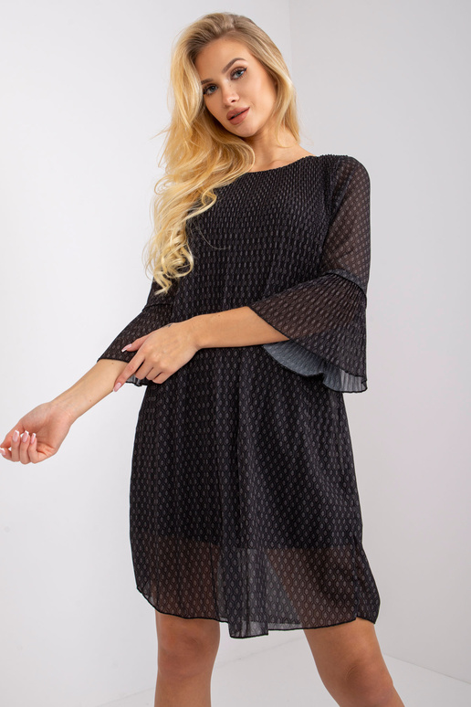 Černé plisované šaty s potisky Tavua