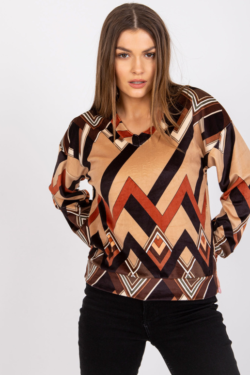 Hnědá a béžová velurová halenka s...