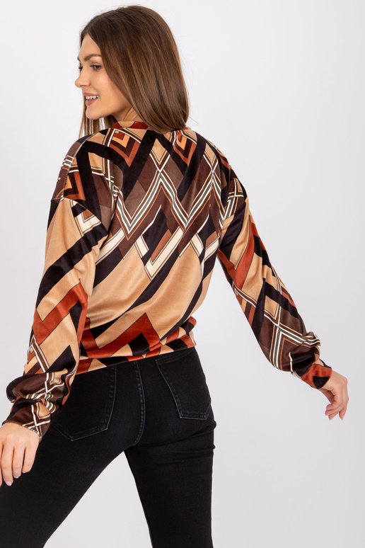 Hnědá a béžová velurová halenka s...