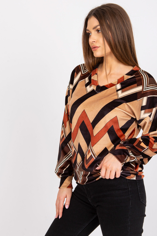 Hnědá a béžová velurová halenka s...