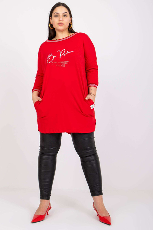 Červená mikinová tunika plus size s...