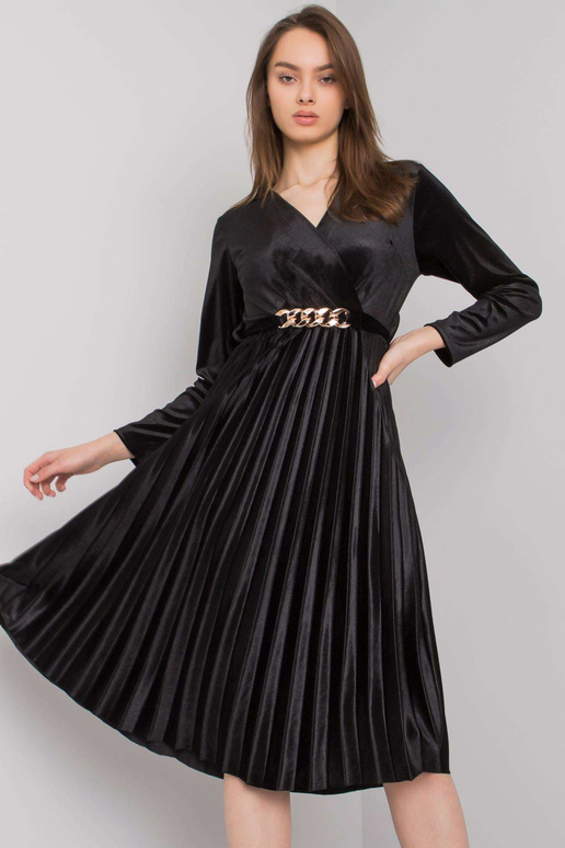 Černé velurové šaty s kravatou Vernazza