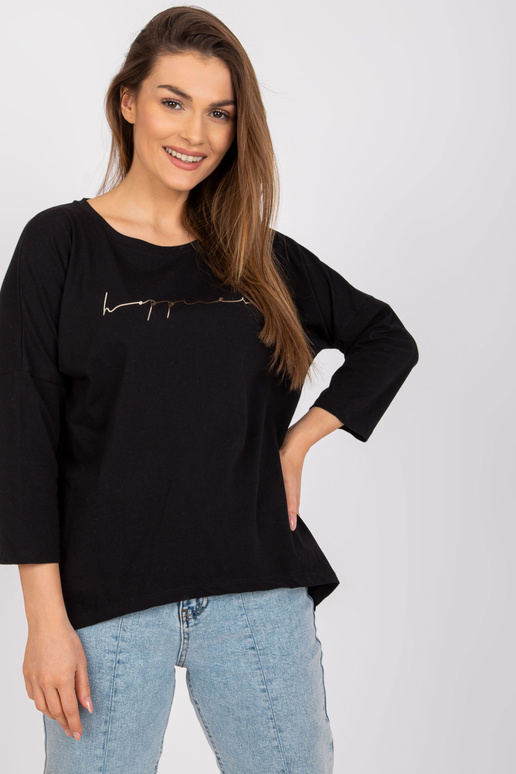 Černá ležérní halenka s kulatým...