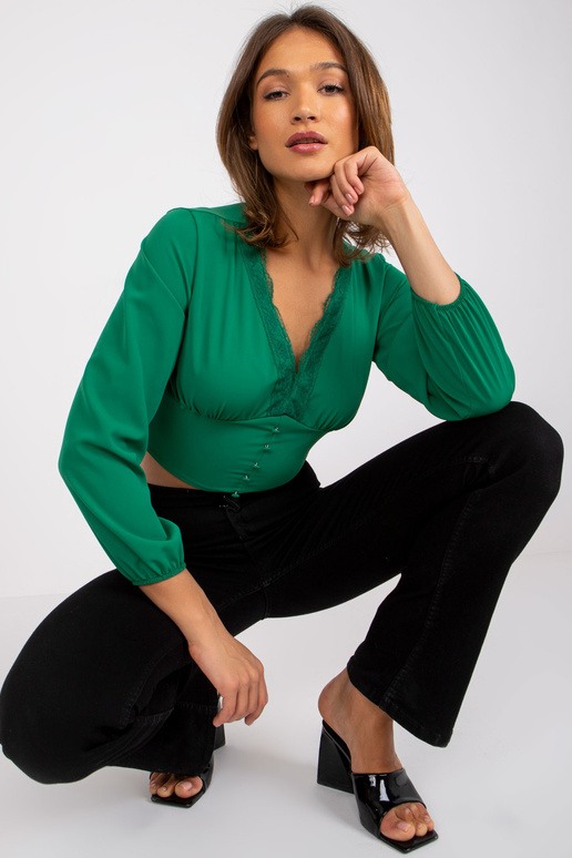 Zelená halenka Agathe s výstřihem do V