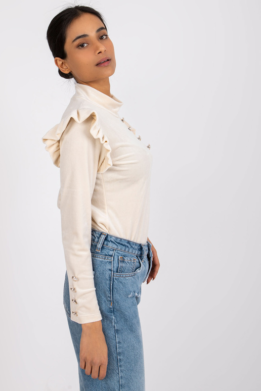 Béžová velurová halenka s ozdobnými...