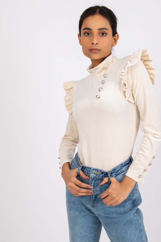 Béžová velurová halenka s ozdobnými...