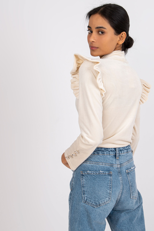 Béžová velurová halenka s ozdobnými...