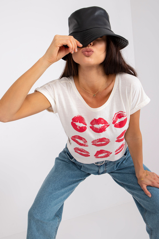 Ecru dámské tričko s potiskem Malvina...