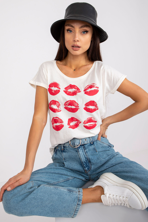 Ecru dámské tričko s potiskem Malvina...