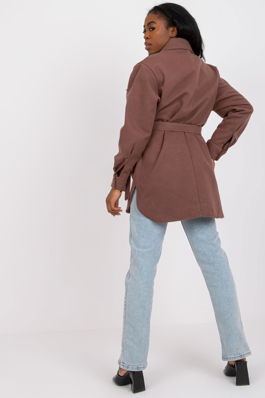 Hnědá teplá dlouhá košile s pruhem...