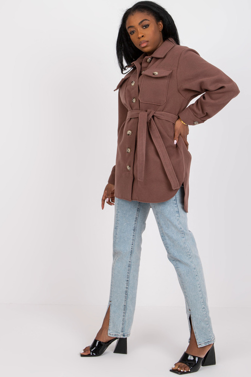 Hnědá teplá dlouhá košile s pruhem...