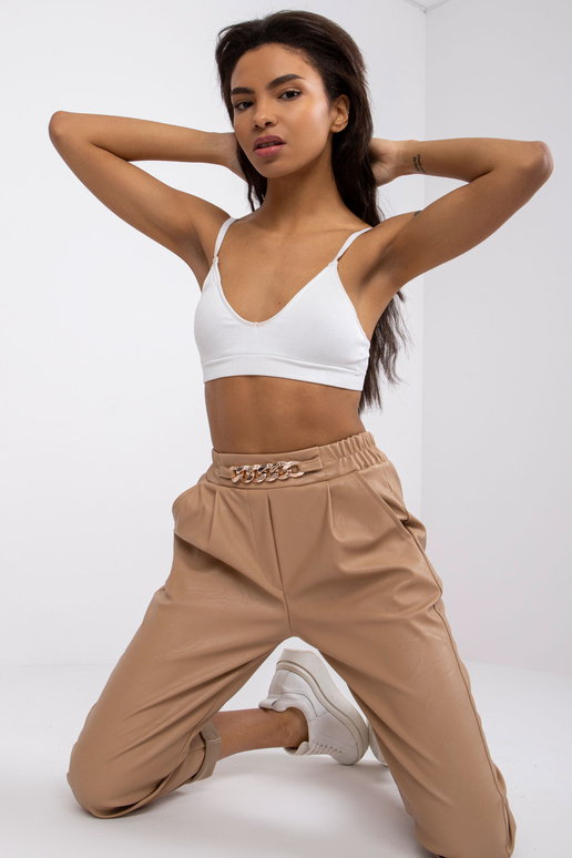 Béžové dámské kalhoty z ekokůže Porto