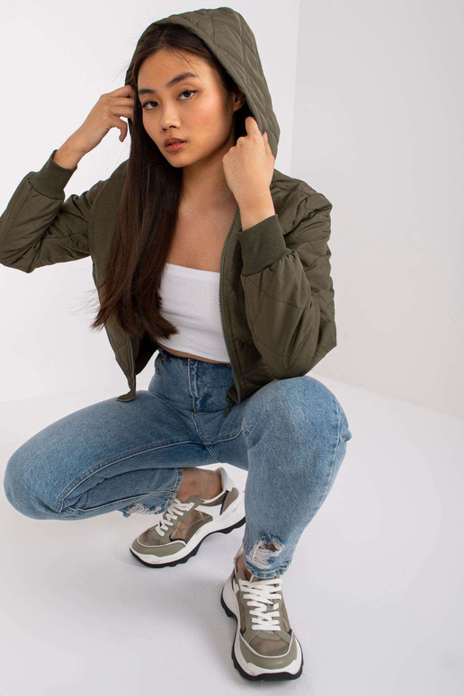 Khaki přechodová bunda s prošíváním...