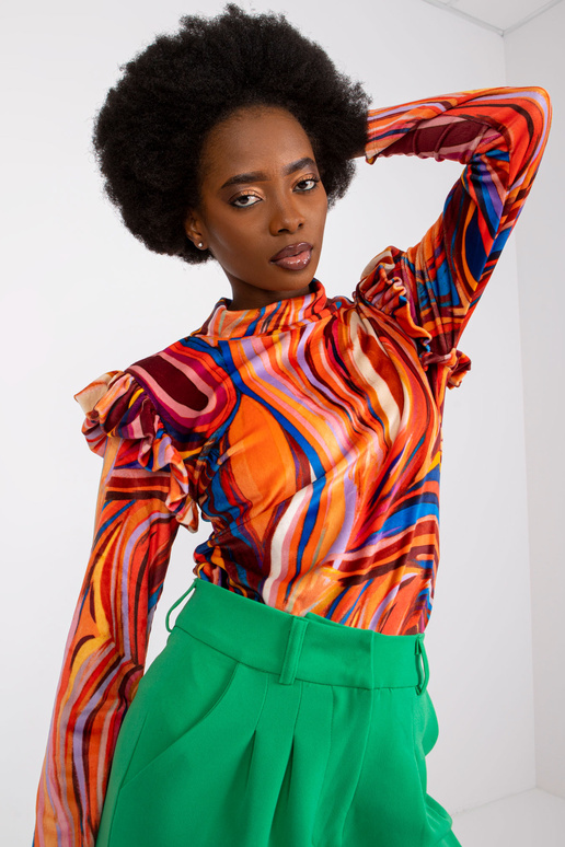 Oranžová velurová halenka s volány Lina