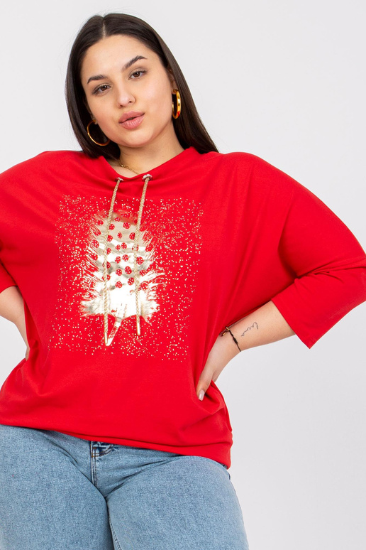 Červená halenka plus size s kamínky...