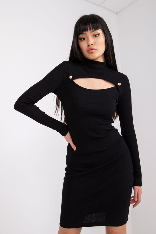 Černé tužkové žebrované rolákové šaty...