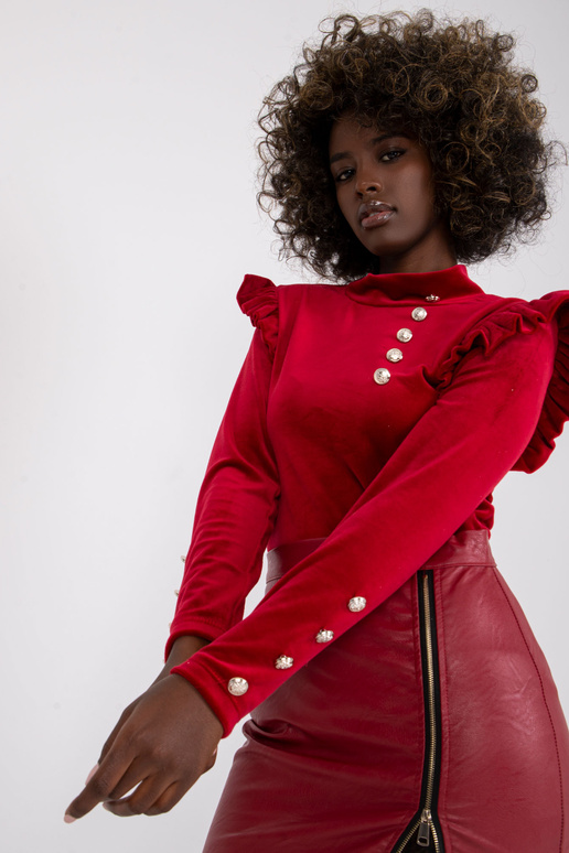 Vínová velurová halenka s Capri knoflíky Vínová velurová halenka s Capri knoflíky