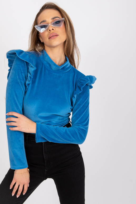 Tmavě modrá velurová halenka s... Tmavě modrá velurová halenka s...