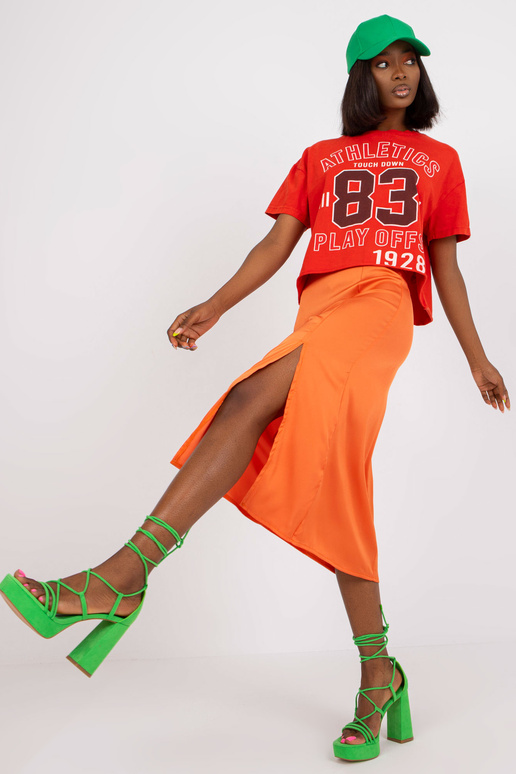 Oranžová sukně z umělého saténu s...