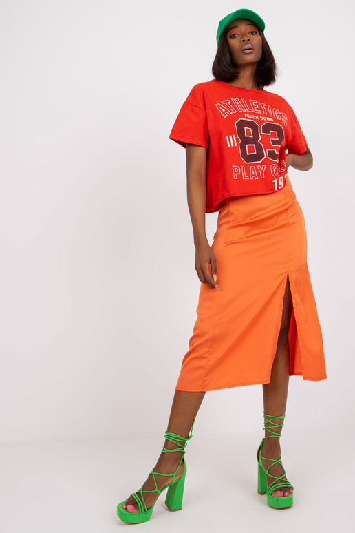 Oranžová sukně z umělého saténu s...