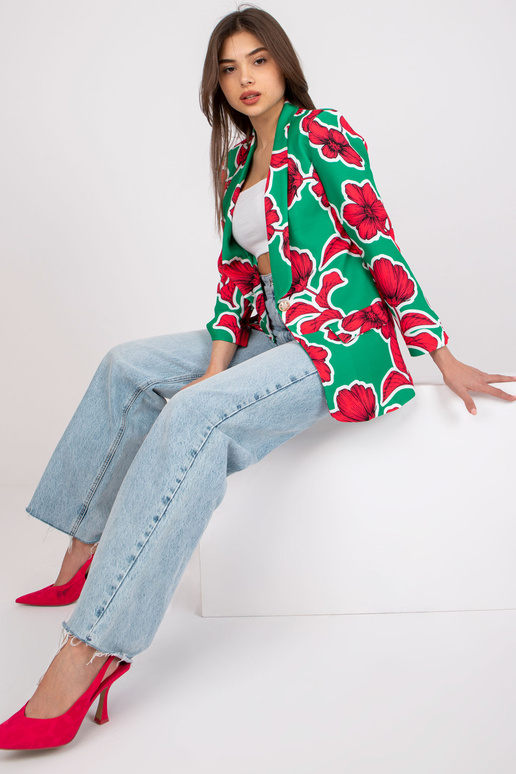 Zeleno-růžový dámský květinový sako...