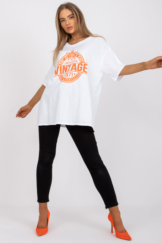 Bílé a oranžové bavlněné tričko s...