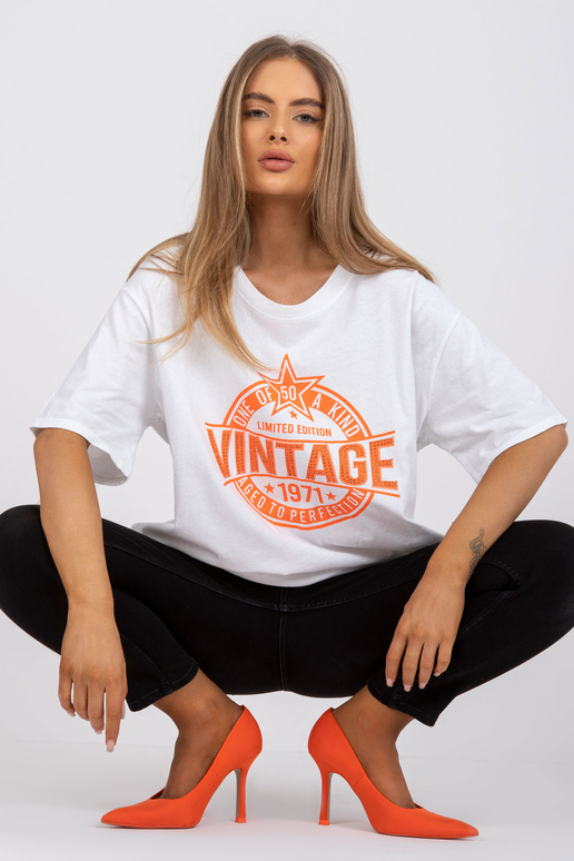 Bílé a oranžové bavlněné tričko s...